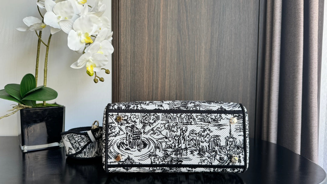Christian Dior Lady D-Lite Bag Black and White Toile de Jouy Reverse Embroidery