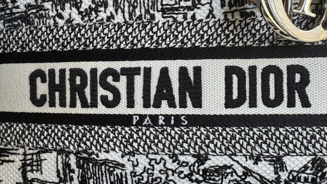Christian Dior Lady D-Lite Bag Black and White Toile de Jouy Reverse Embroidery