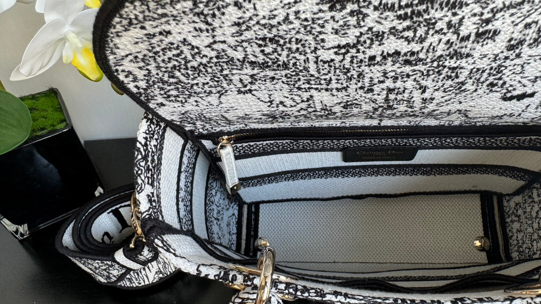 Christian Dior Lady D-Lite Bag Black and White Toile de Jouy Reverse Embroidery