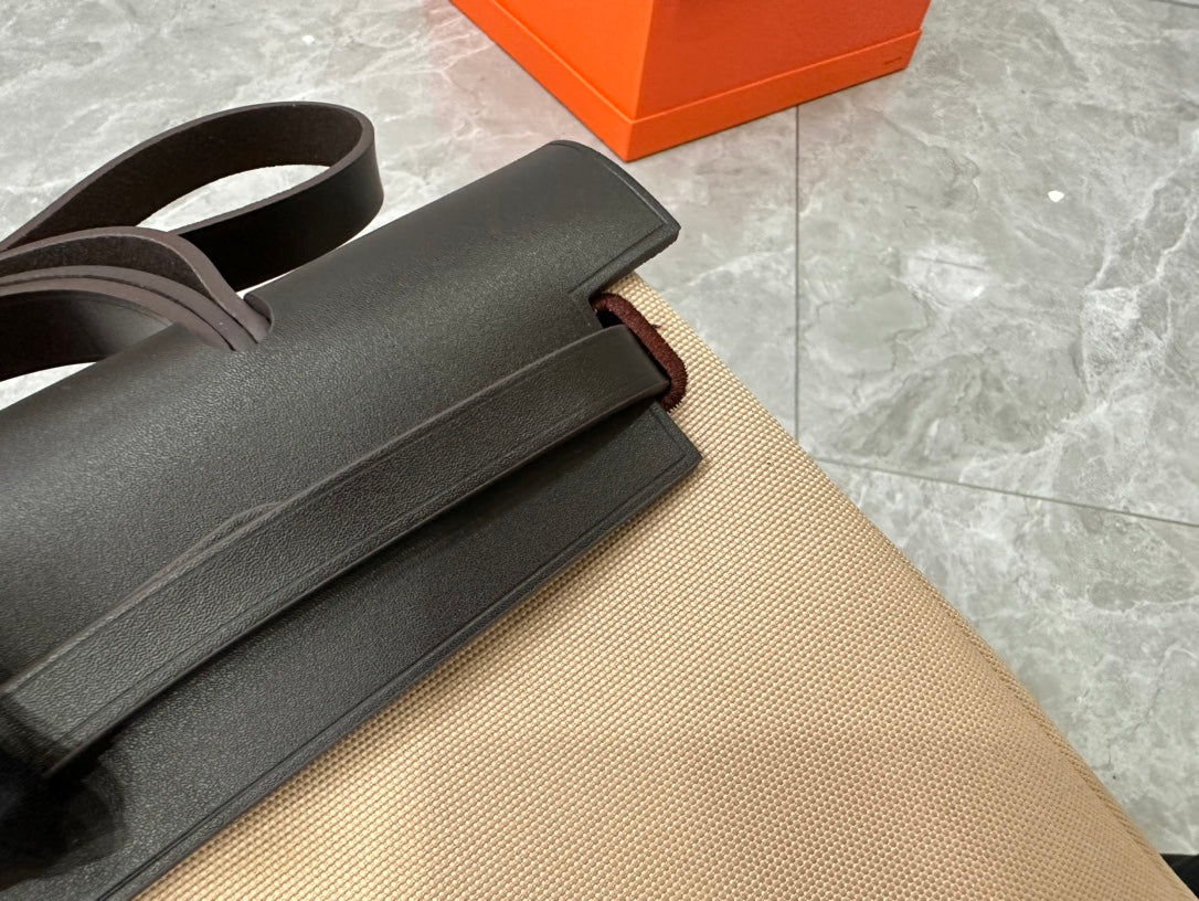 Hermès Herbag Zip Canvas &amp; Leather Handbag - Tan and Black