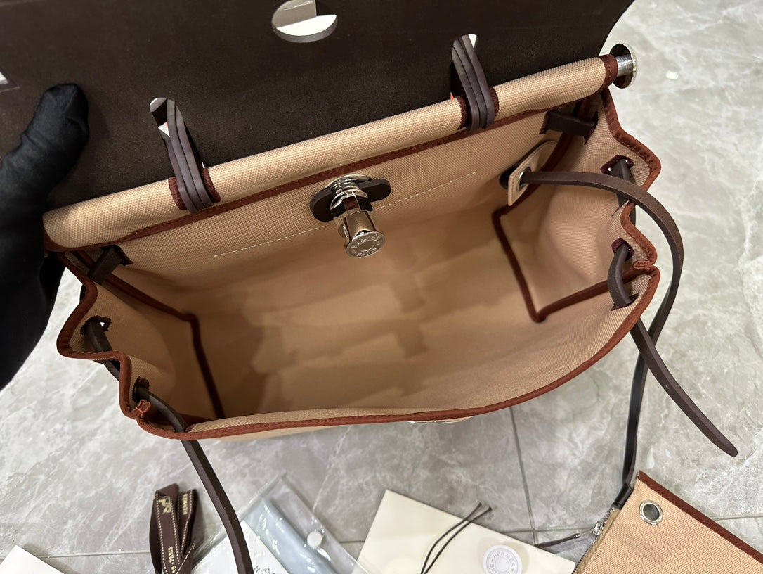 Hermès Herbag Zip Canvas &amp; Leather Handbag - Tan and Black