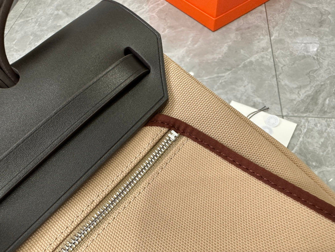 Hermès Herbag Zip Canvas &amp; Leather Handbag - Tan and Black