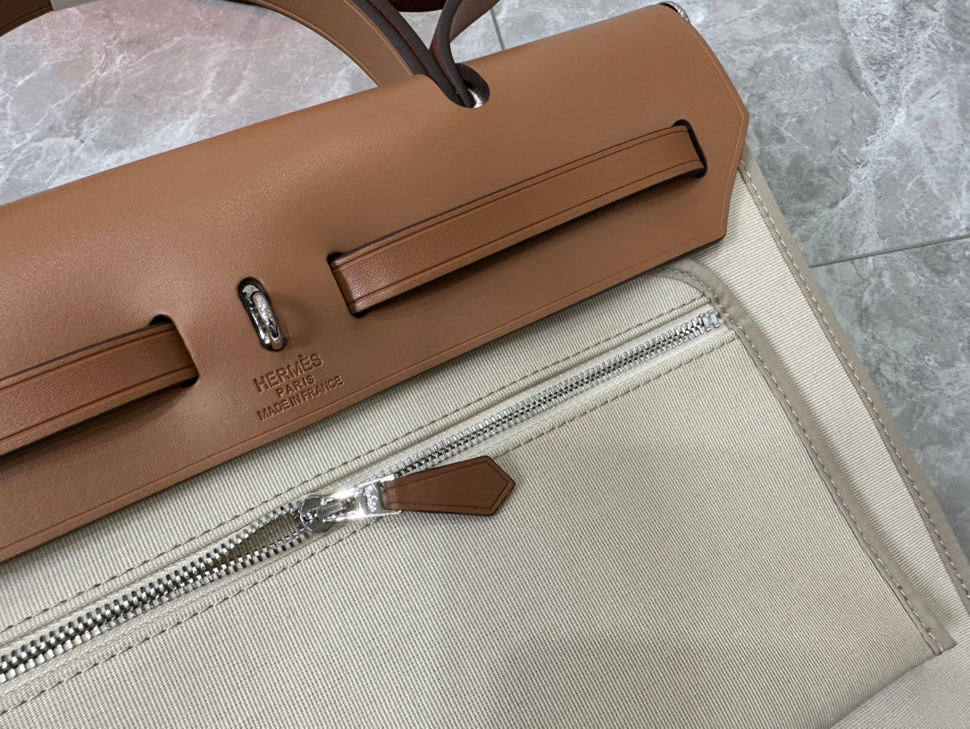 Elegant Canvas and Leather Top Handle Shoulder Bag - Classic Two-Tone Design