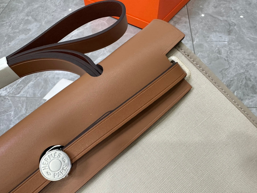 Elegant Canvas and Leather Top Handle Shoulder Bag - Classic Two-Tone Design