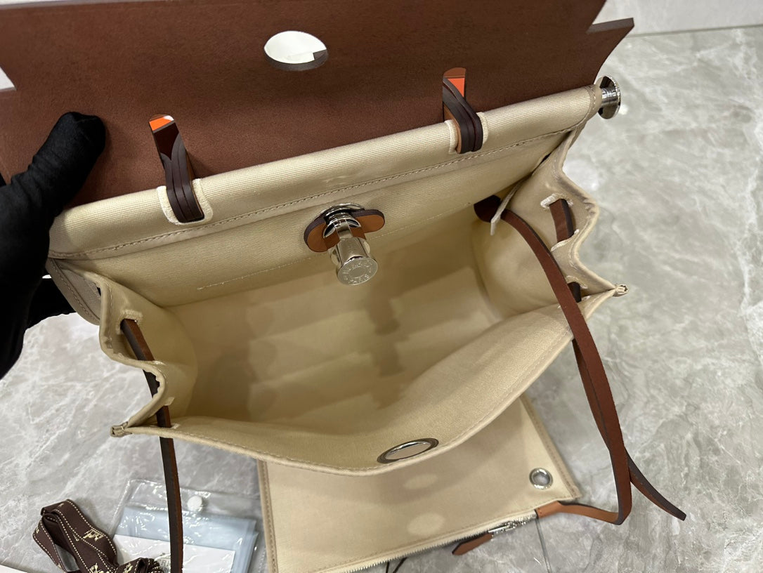 Elegant Canvas and Leather Top Handle Shoulder Bag - Classic Two-Tone Design