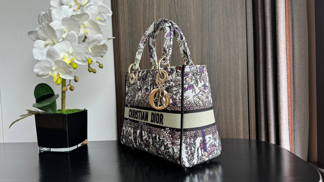 Christian Dior Medium Lady D-Lite Bag - Grey Toile de Jouy Reverse Embroidery