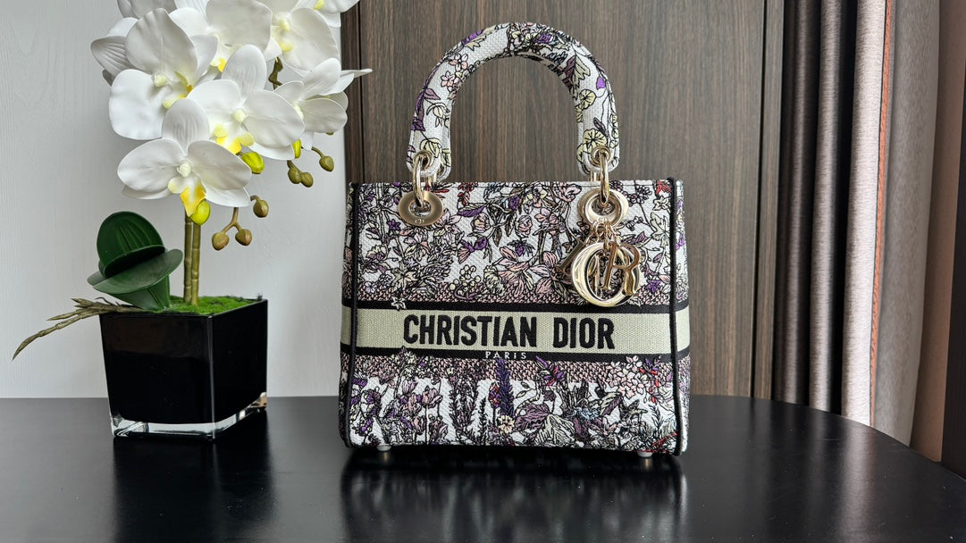 Christian Dior Medium Lady D-Lite Bag - Grey Toile de Jouy Reverse Embroidery