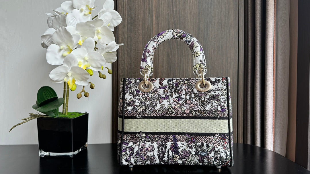 Christian Dior Medium Lady D-Lite Bag - Grey Toile de Jouy Reverse Embroidery