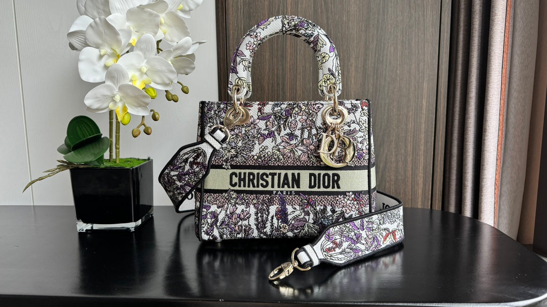 Christian Dior Medium Lady D-Lite Bag - Grey Toile de Jouy Reverse Embroidery