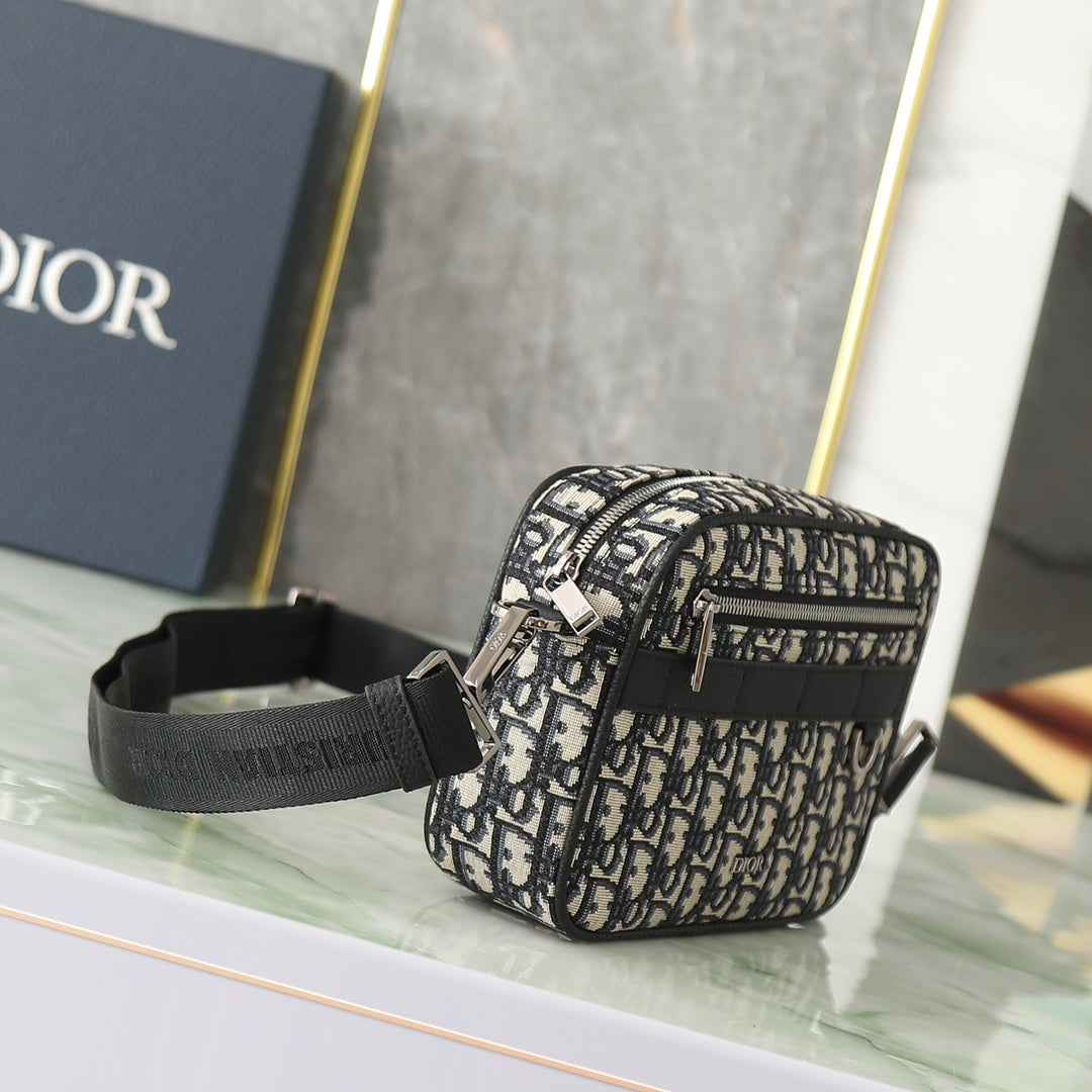 Dior Safari Messenger Bag in Blue Oblique Jacquard and Grained Calfskin