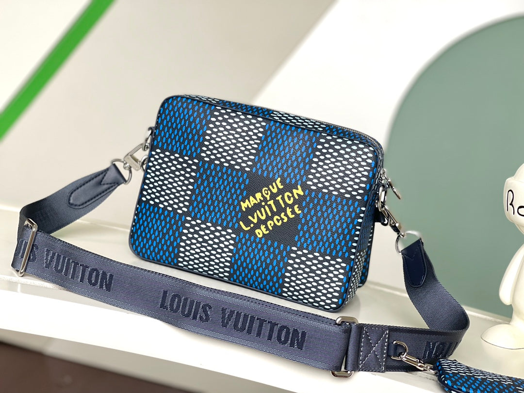 Louis Vuitton Duo Messenger Bag Damier Heritage Blue