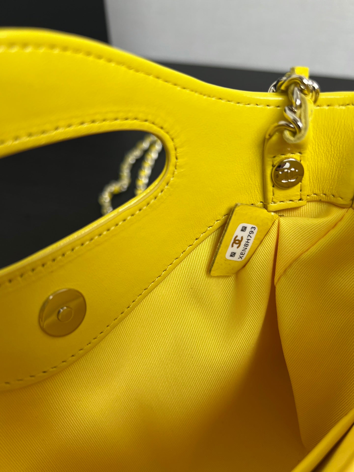 Yellow Quilted Leather Top Handle Bag with Chain Shoulder Strap