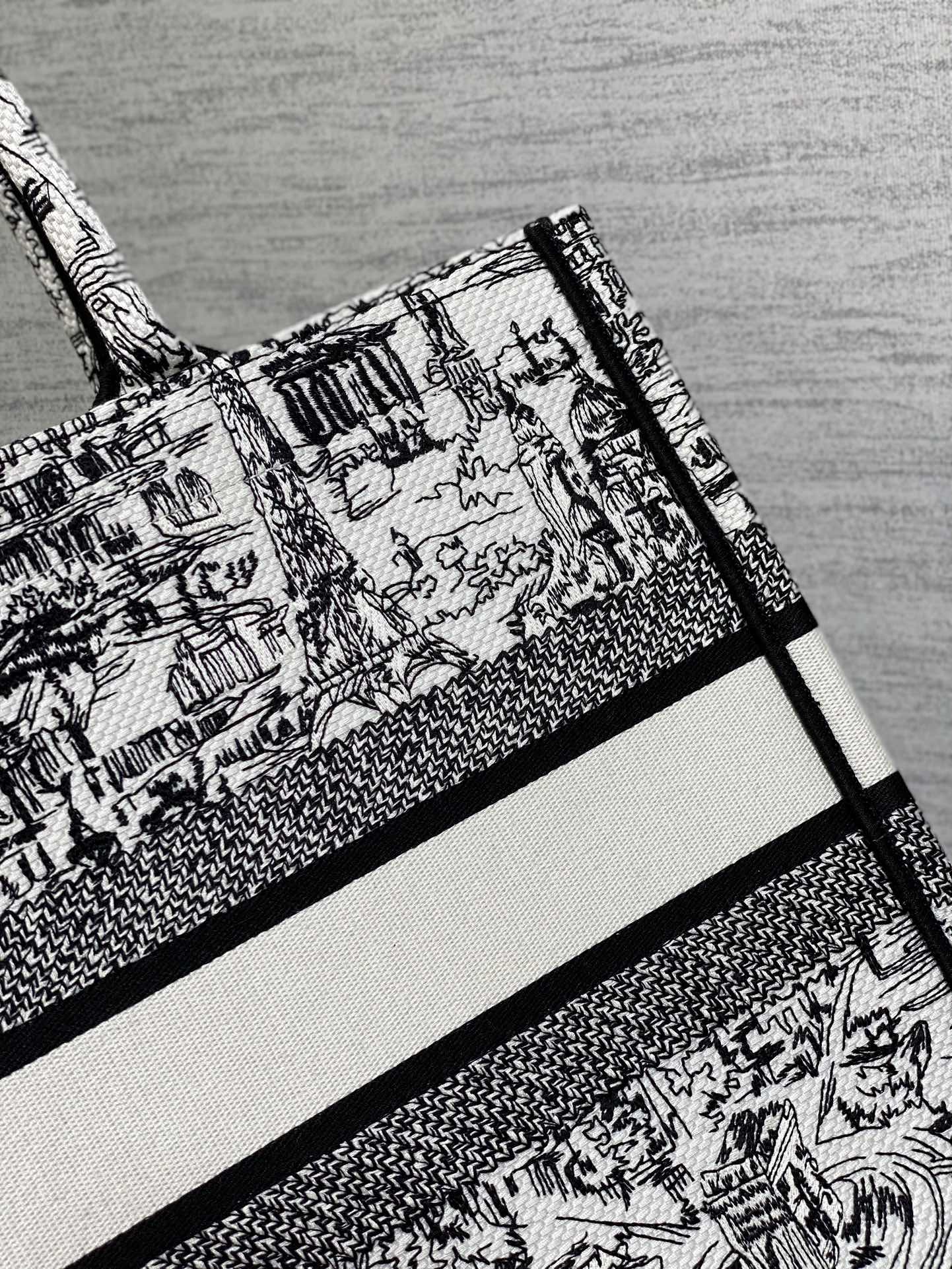 Christian Dior Medium Book Tote Bag - White and Black Plan de Paris Embroidery