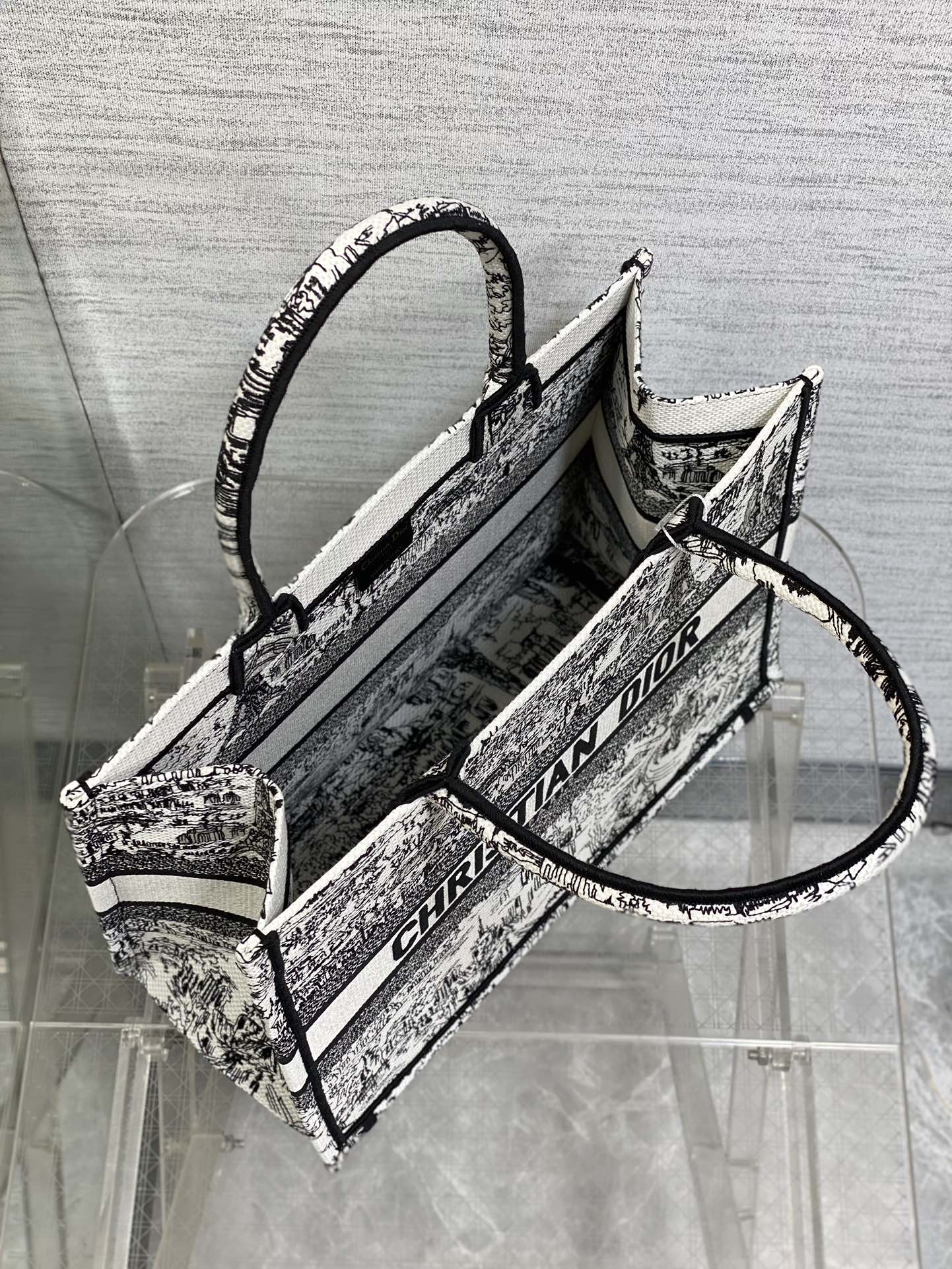 Christian Dior Large Book Tote Bag Plan de Paris Embroidery - Black and White