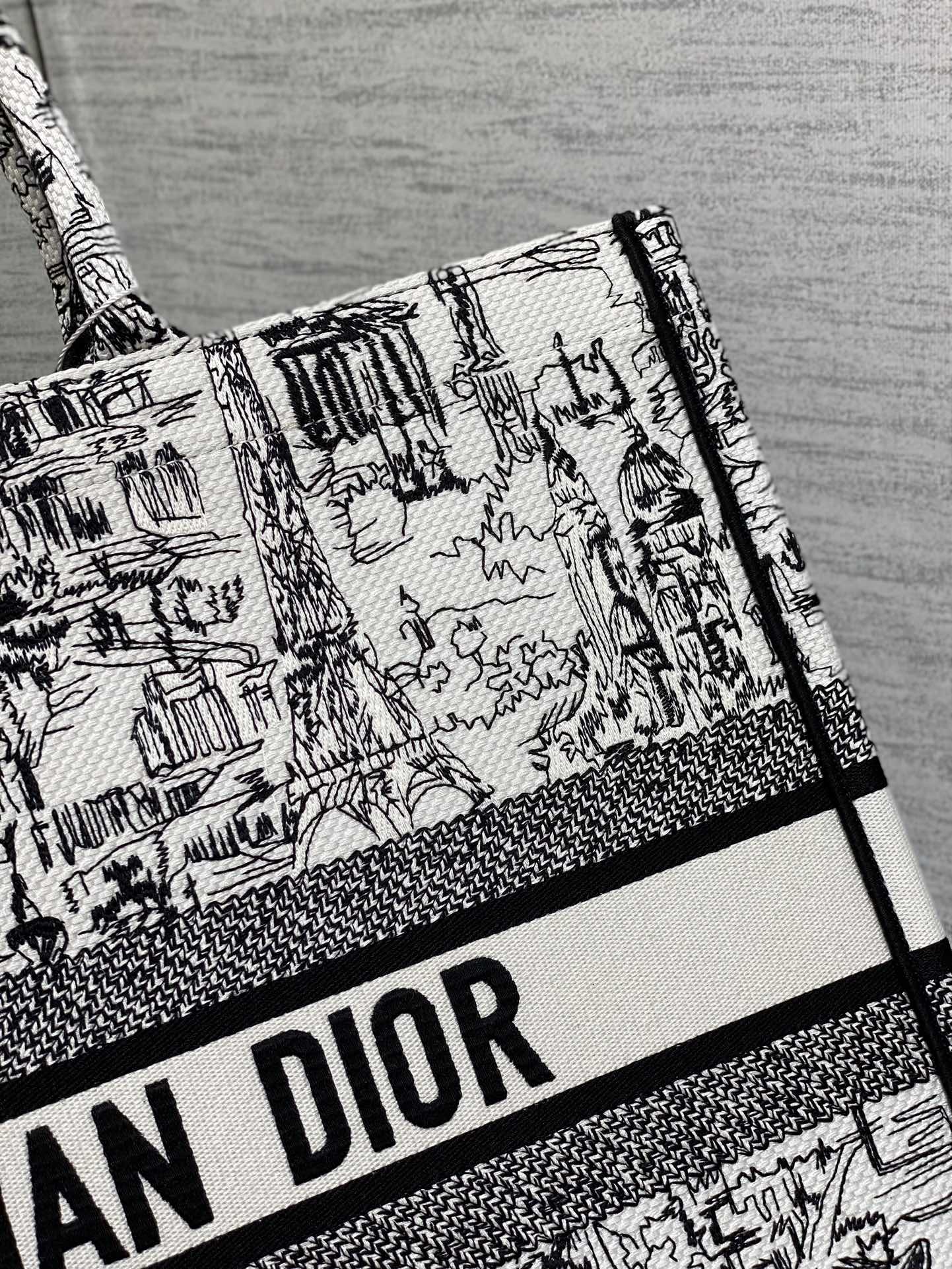 Christian Dior Large Book Tote - Black and White Toile de Jouy Embroidery