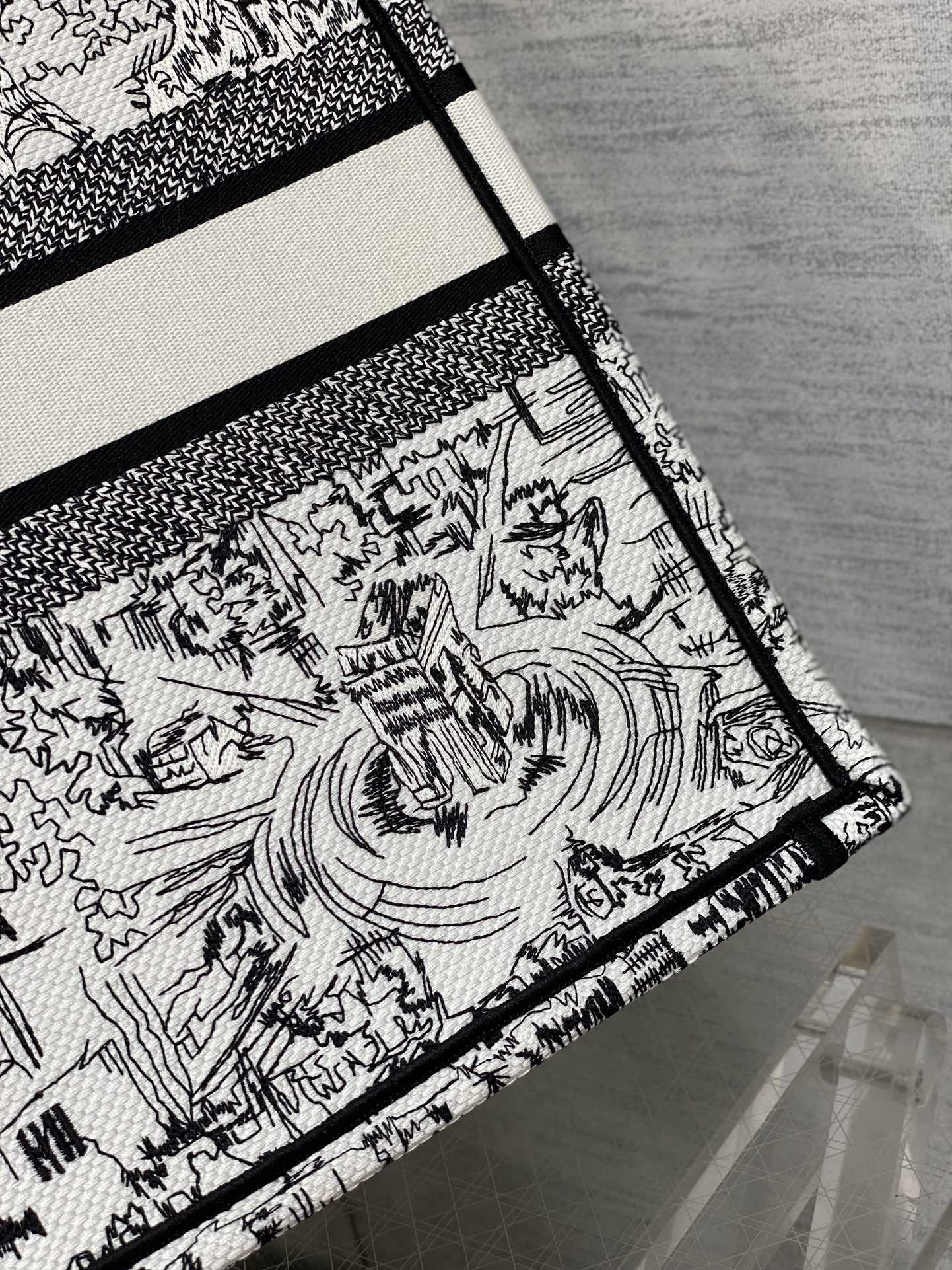Christian Dior Large Book Tote White and Black Plan de Paris Embroidery Canvas