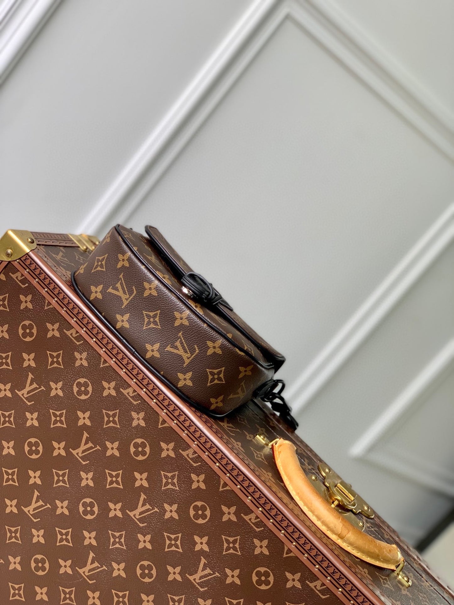 Louis Vuitton Monogram Canvas Crossbody Bag with Black Leather Trim &amp; Hardware