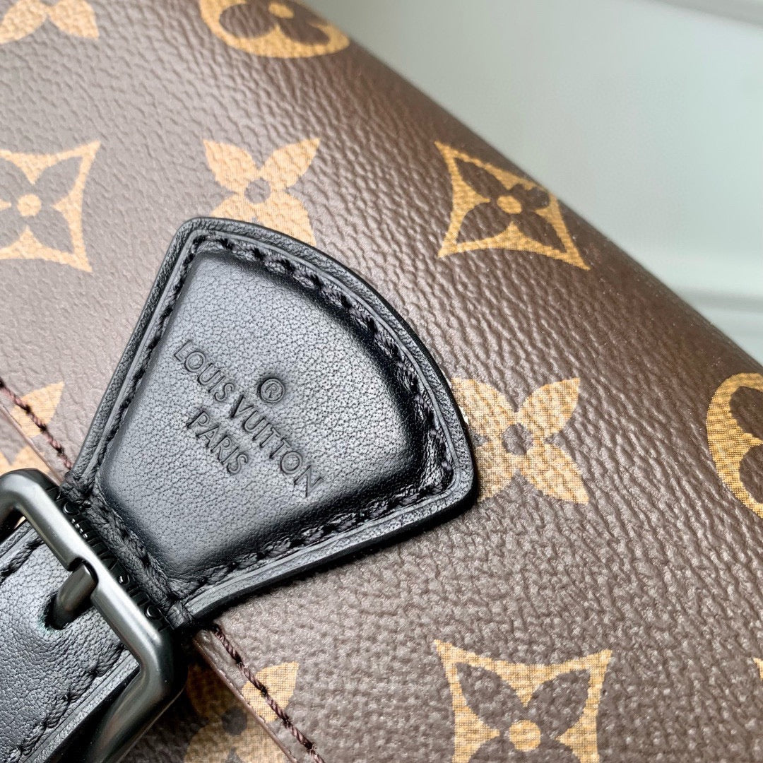 Louis Vuitton Monogram Canvas Crossbody Bag with Black Leather Trim & Hardware