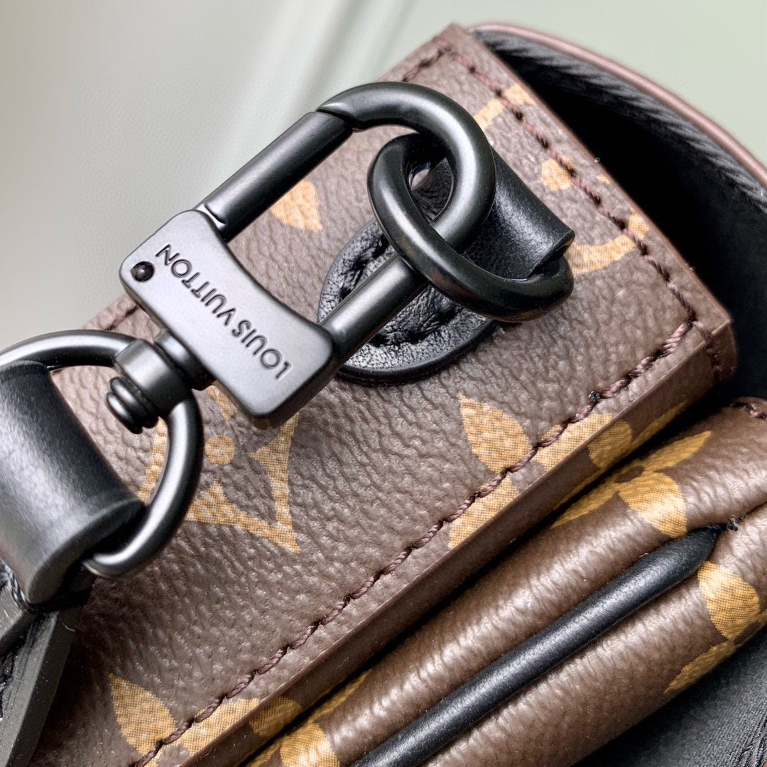 Louis Vuitton Monogram Canvas Crossbody Bag with Black Leather Trim & Hardware
