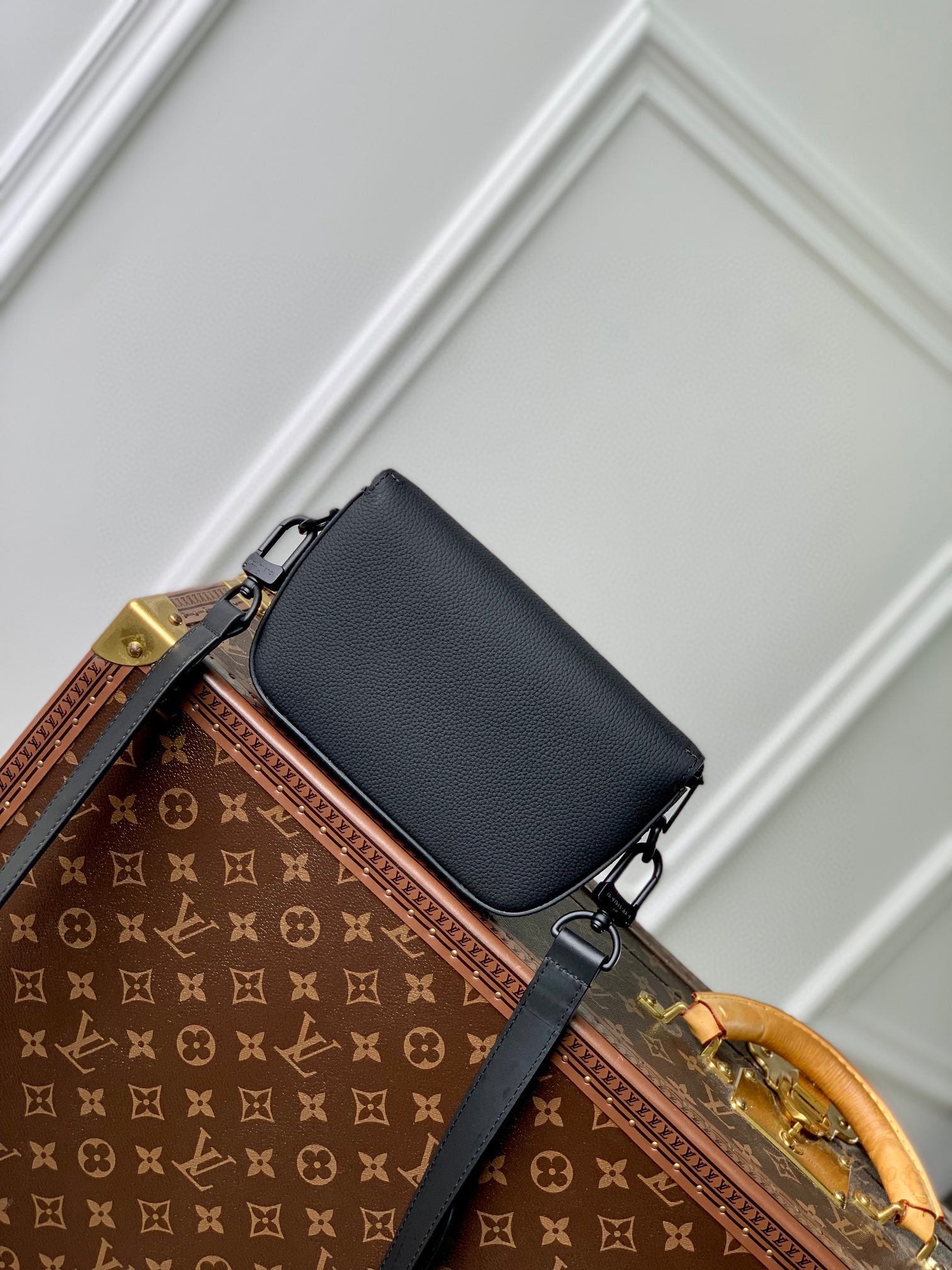 Louis Vuitton Aerogram Takeoff Sling Bag - Black Grained Calf Leather