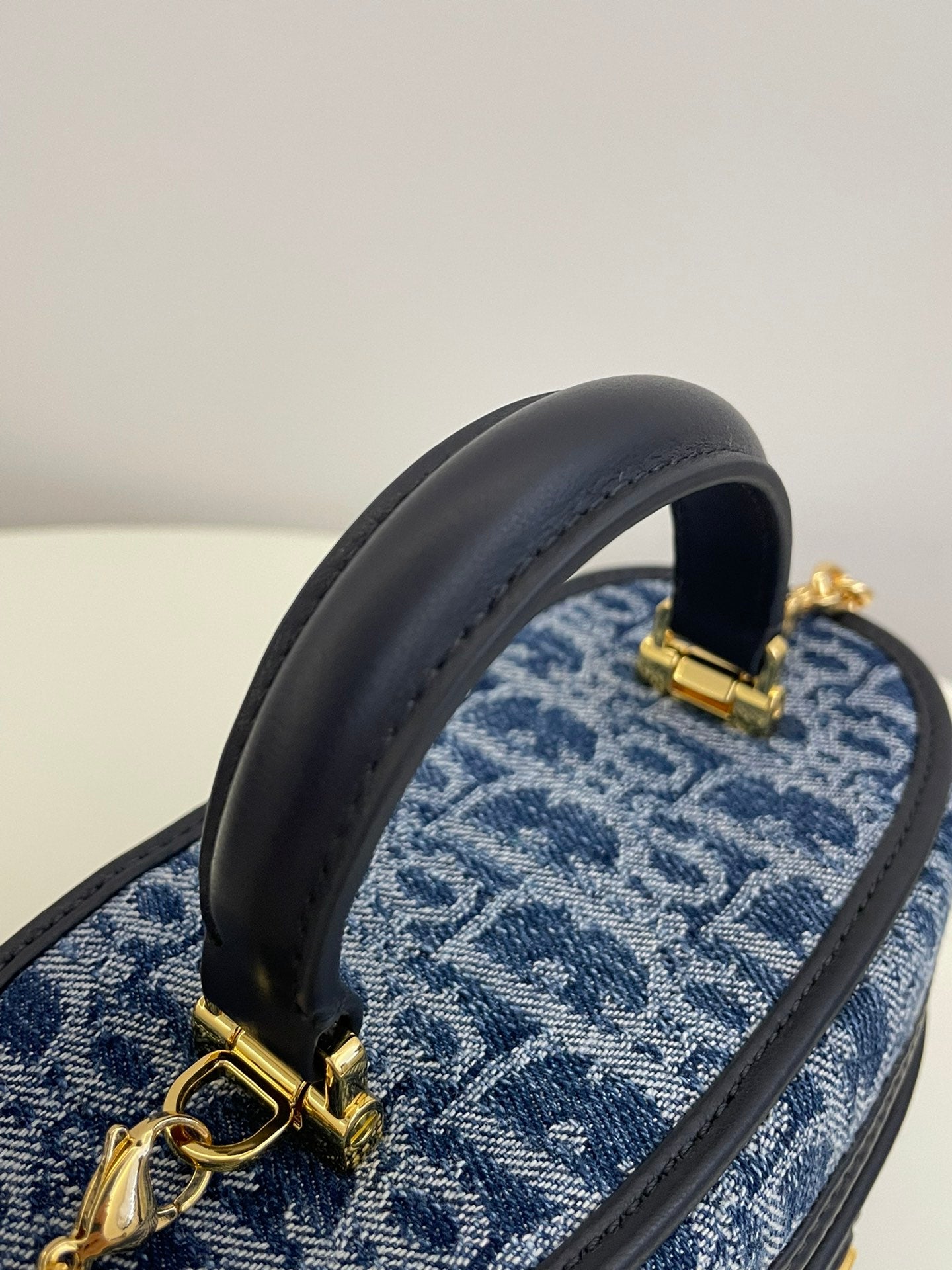 Dior Vintage Blue Monogram Vanity Case Crossbody Bag with Top Handle