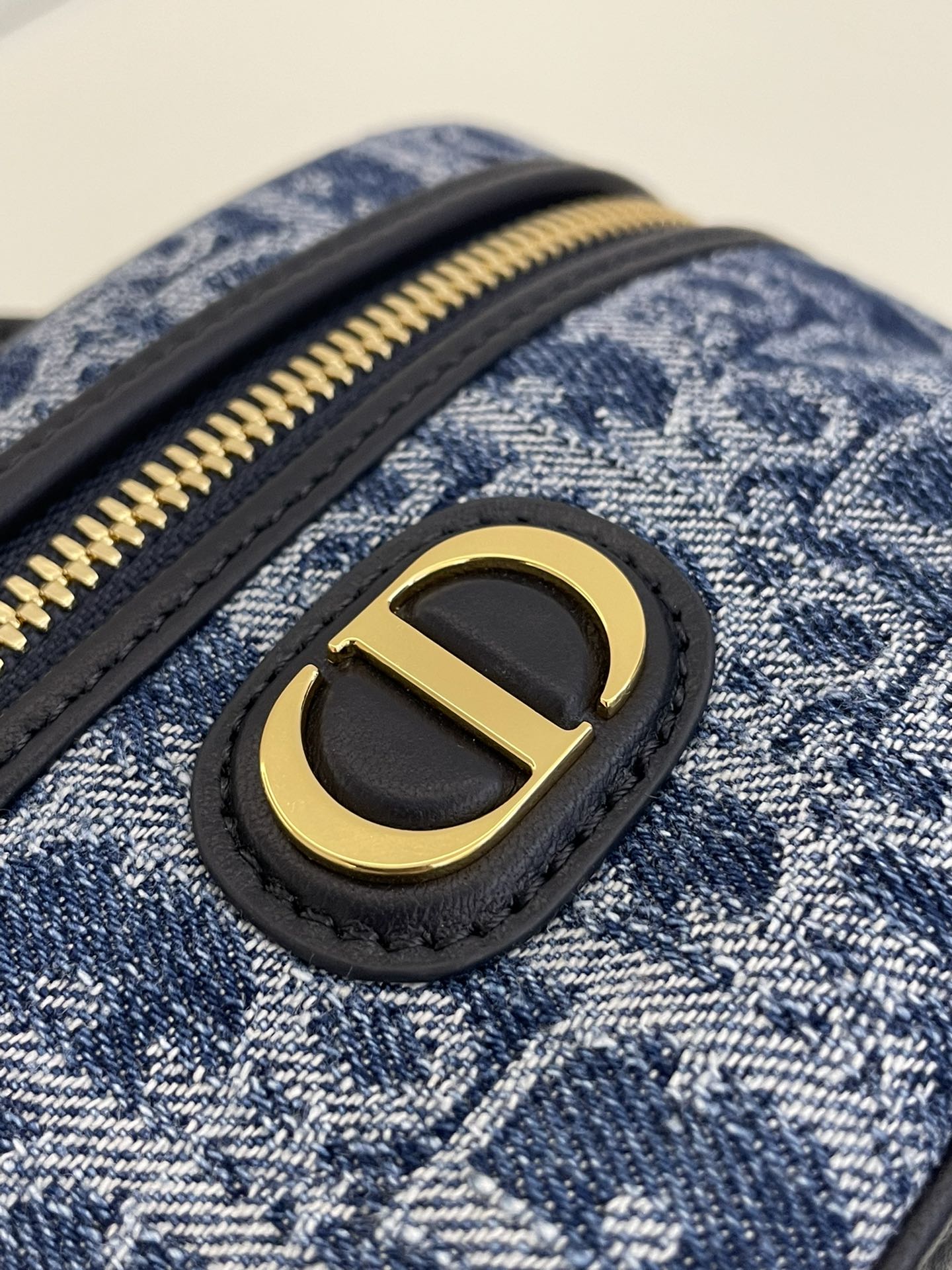 Designer Blue Oblique Canvas Vanity Case with Gold Chain Strap