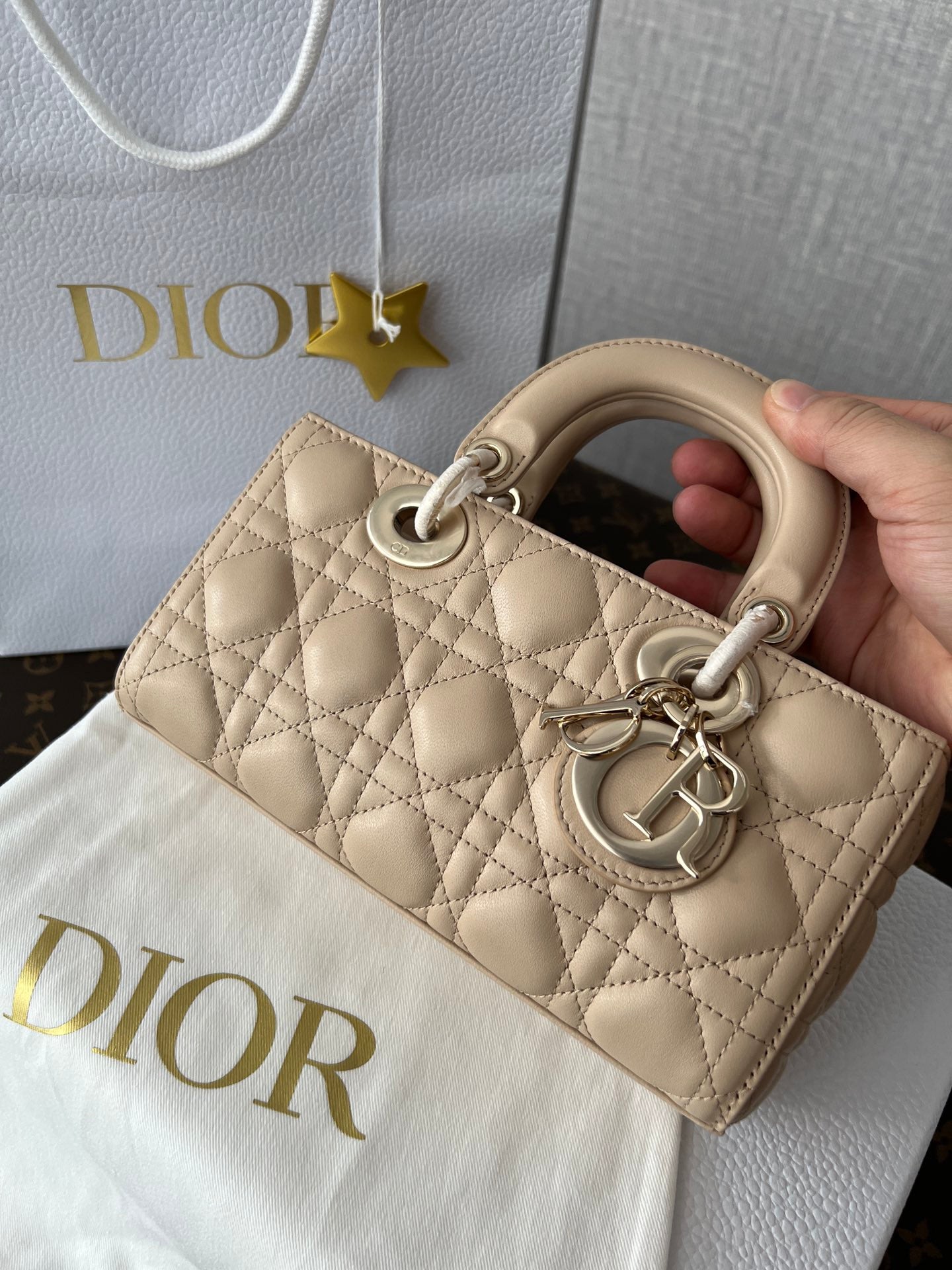 Christian Dior Lady D-Joy Bag Beige Cannage Lambskin Small Handbag