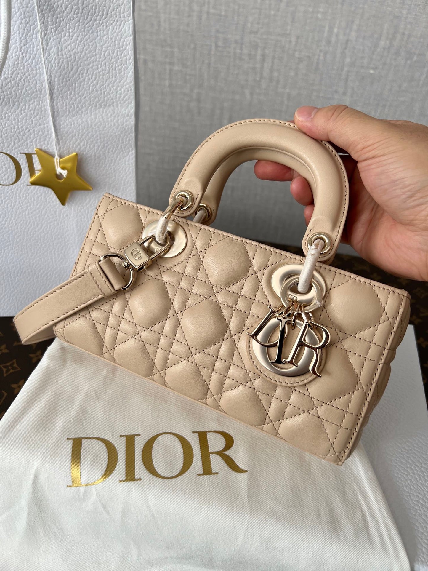 Christian Dior Lady D-Joy Bag Beige Cannage Lambskin Small Handbag