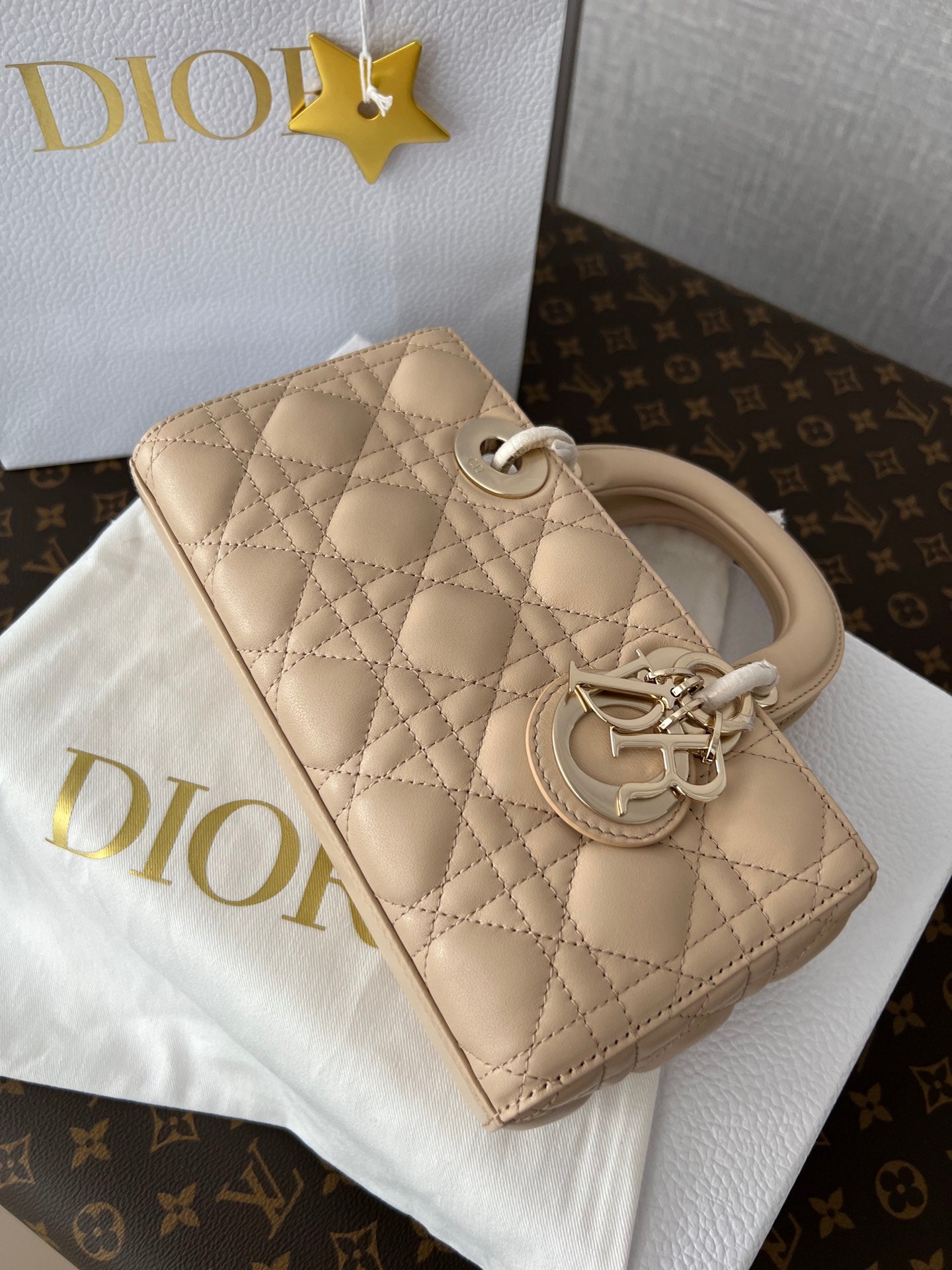 Christian Dior Lady D-Joy Bag Beige Cannage Lambskin Small Handbag