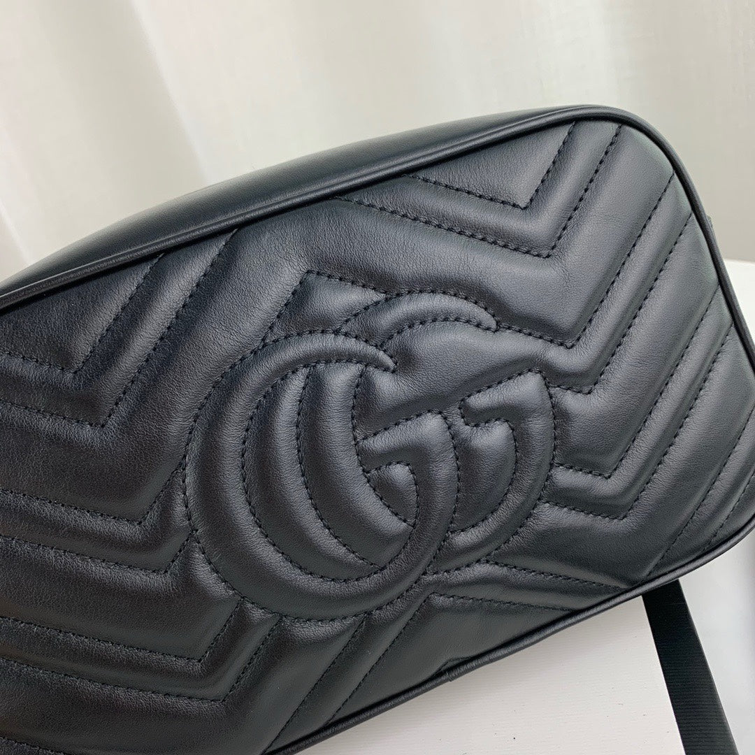 Gucci GG Marmont Small Matelassé Shoulder Bag - Black Leather