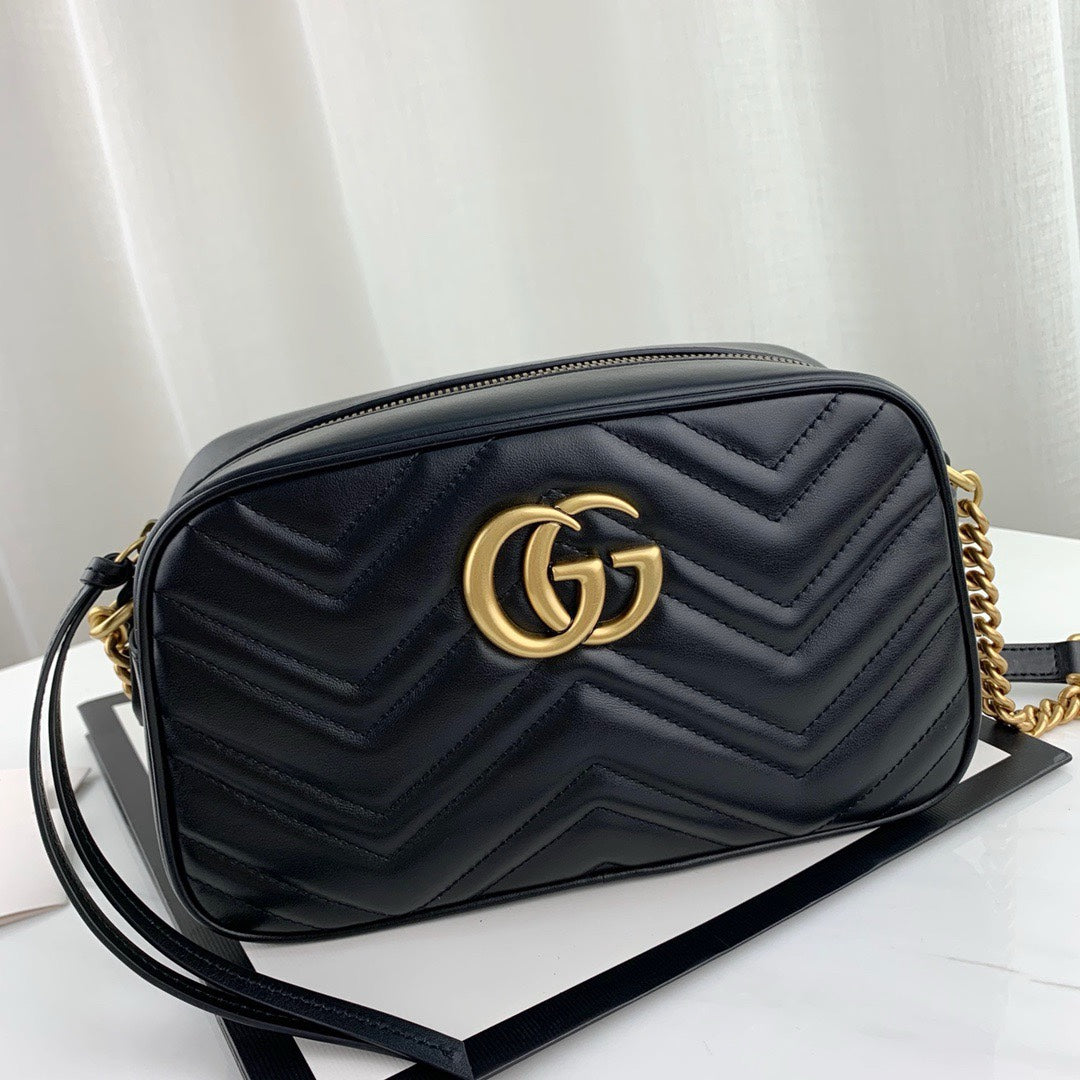 Gucci GG Marmont Small Matelassé Shoulder Bag - Black Leather