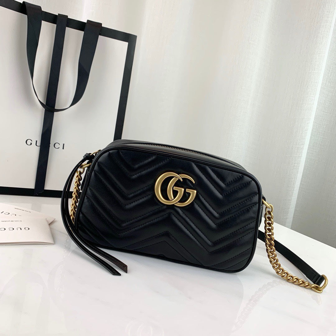 Gucci GG Marmont Small Matelassé Shoulder Bag - Black Leather