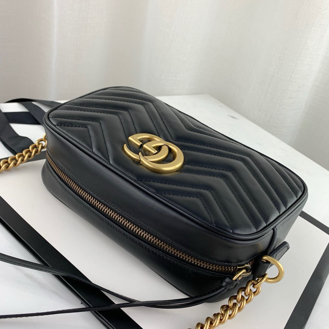 Gucci GG Marmont Small Matelassé Shoulder Bag - Black Leather