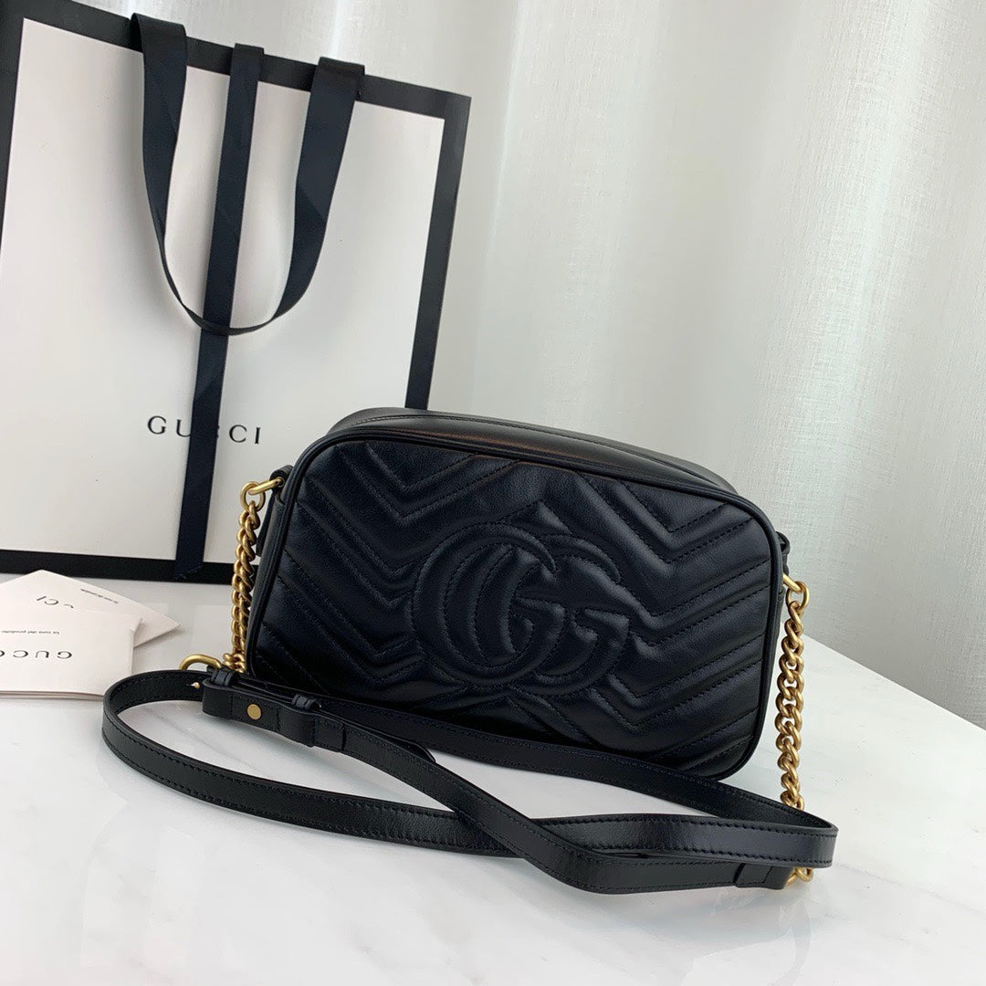 Gucci GG Marmont Small Matelassé Shoulder Bag - Black Leather