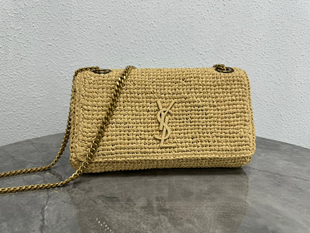 Saint Laurent Jamie Medium Shoulder Bag in Raffia with Gold-Tone Hardware