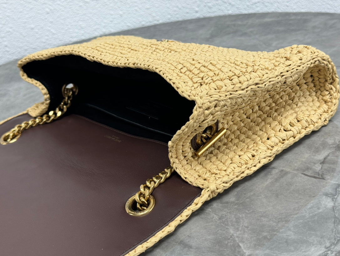 Saint Laurent Jamie Medium Shoulder Bag in Raffia with Gold-Tone Hardware
