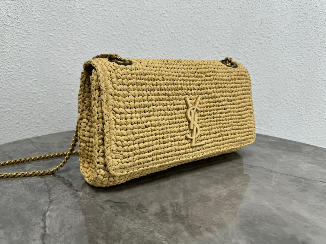 Saint Laurent Jamie Medium Shoulder Bag in Raffia with Gold-Tone Hardware
