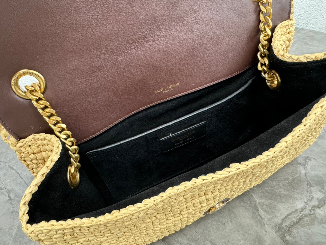 Saint Laurent Jamie Medium Shoulder Bag in Raffia with Gold-Tone Hardware