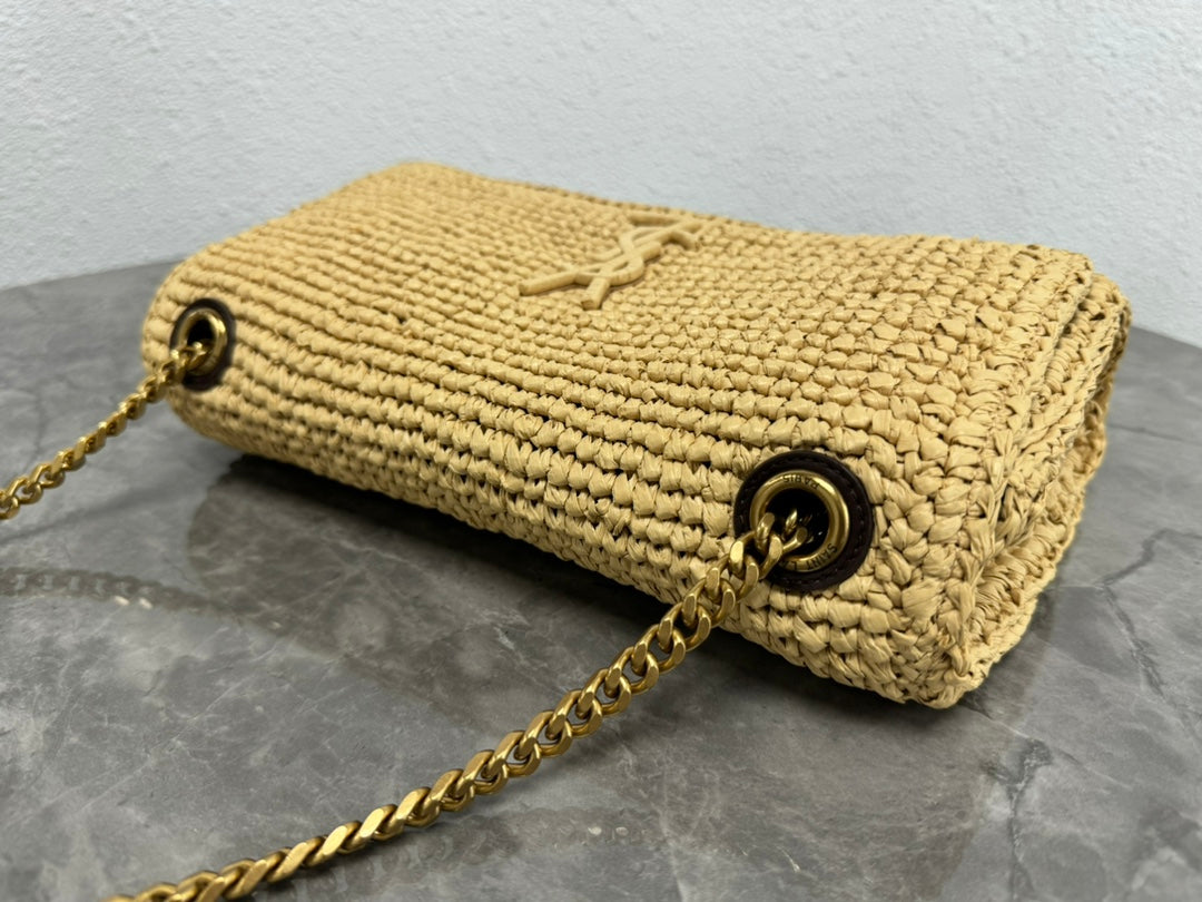Saint Laurent Jamie Medium Shoulder Bag in Raffia with Gold-Tone Hardware