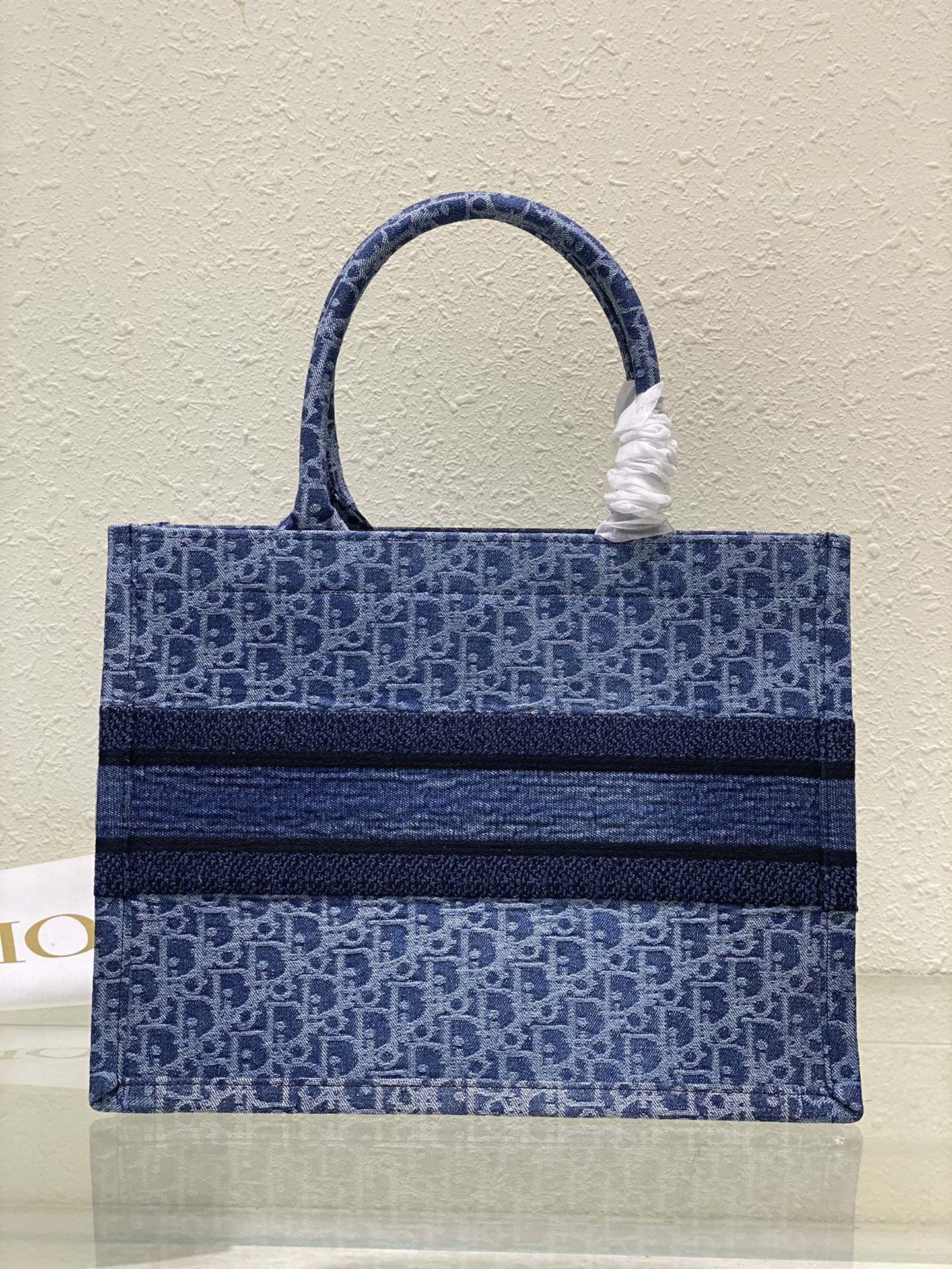 Christian Dior Small Book Tote Bag Blue Dior Oblique Embroidery