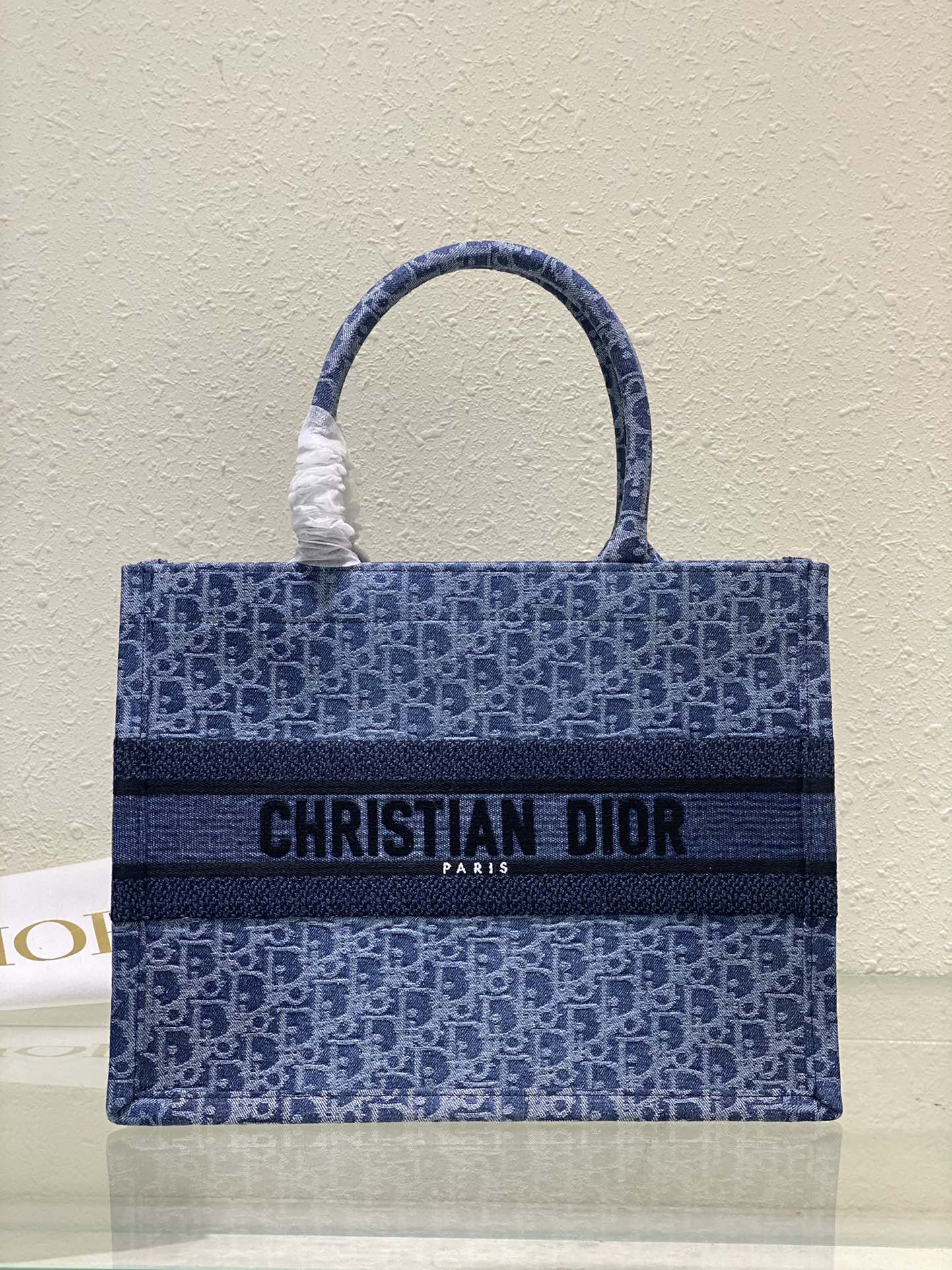 Christian Dior Small Book Tote Bag Blue Dior Oblique Embroidery