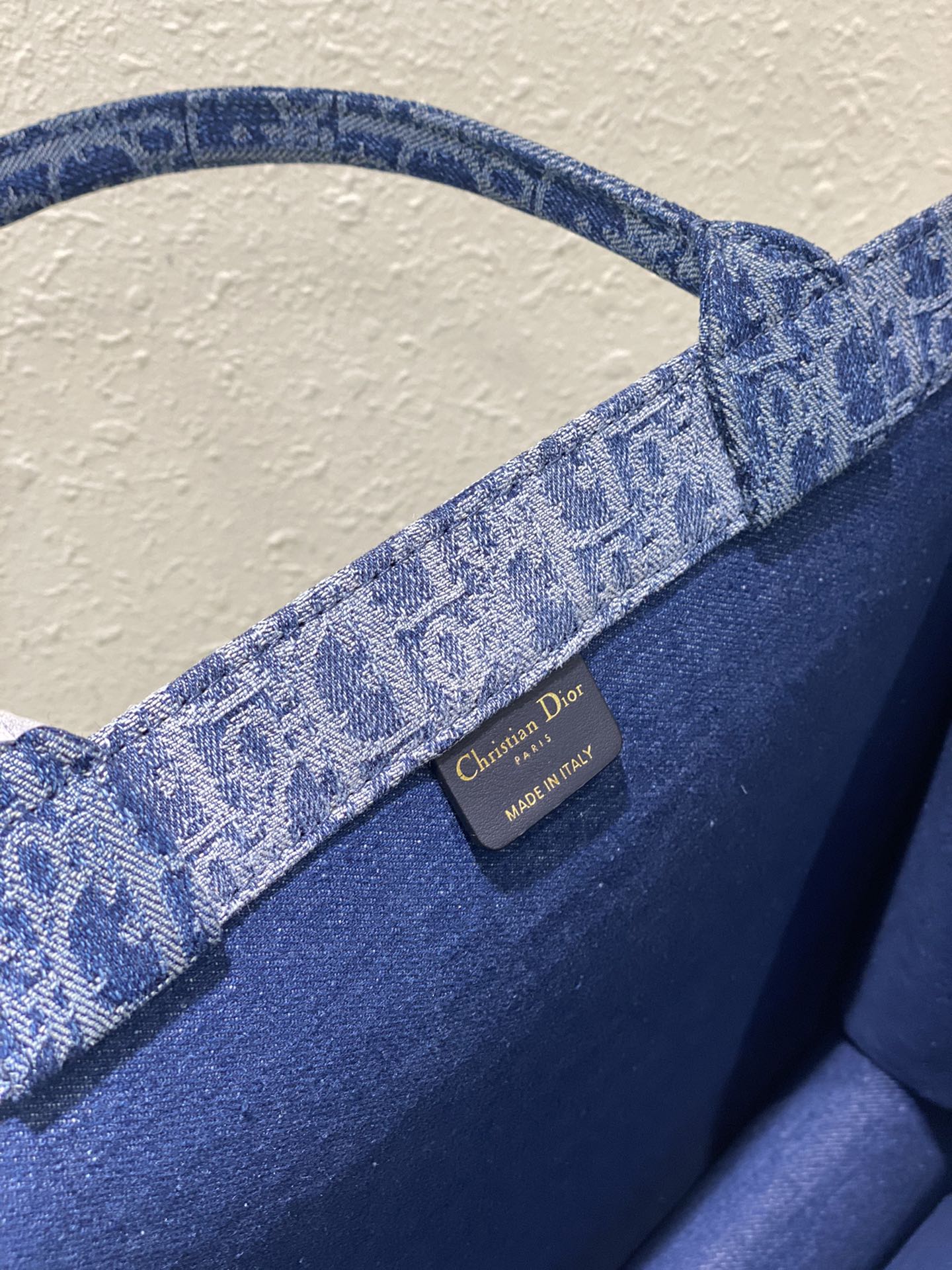 Christian Dior Blue Oblique Embroidery Medium Book Tote Bag