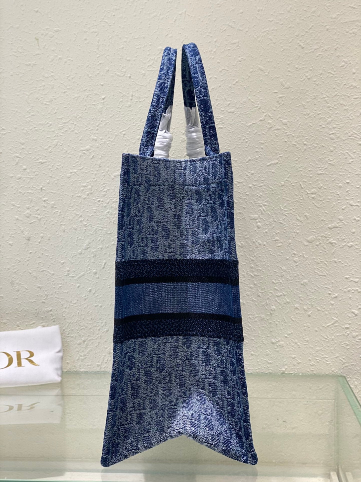 Christian Dior Blue Oblique Embroidery Medium Book Tote Bag