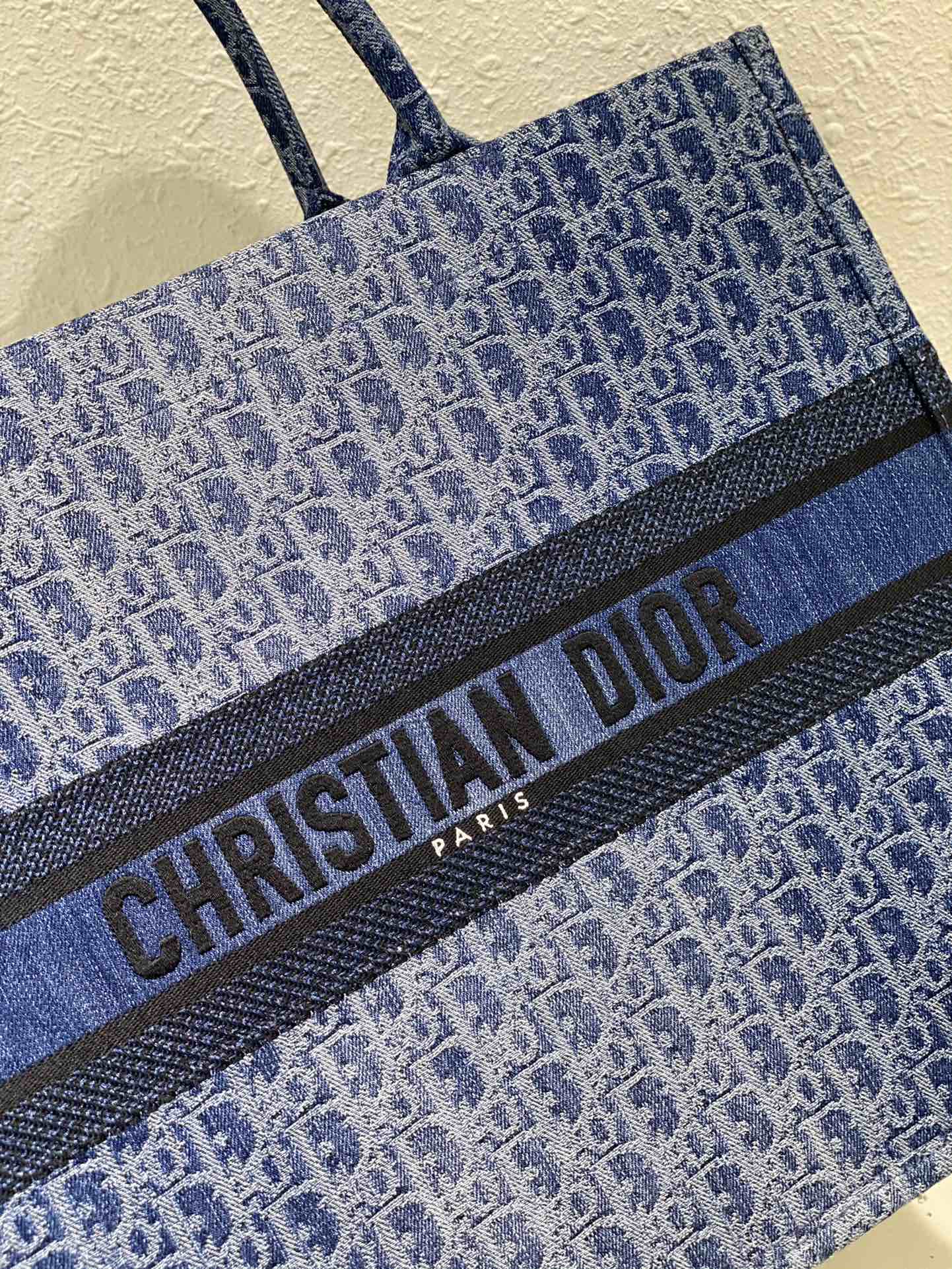Christian Dior Blue Oblique Embroidery Medium Book Tote Bag
