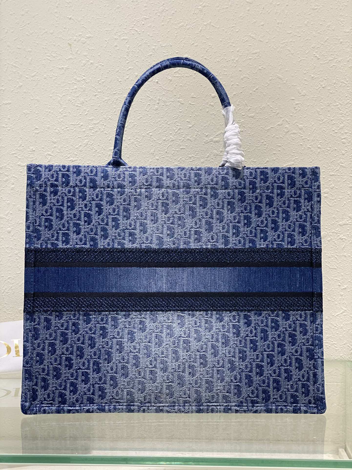 Christian Dior Blue Oblique Embroidery Medium Book Tote Bag