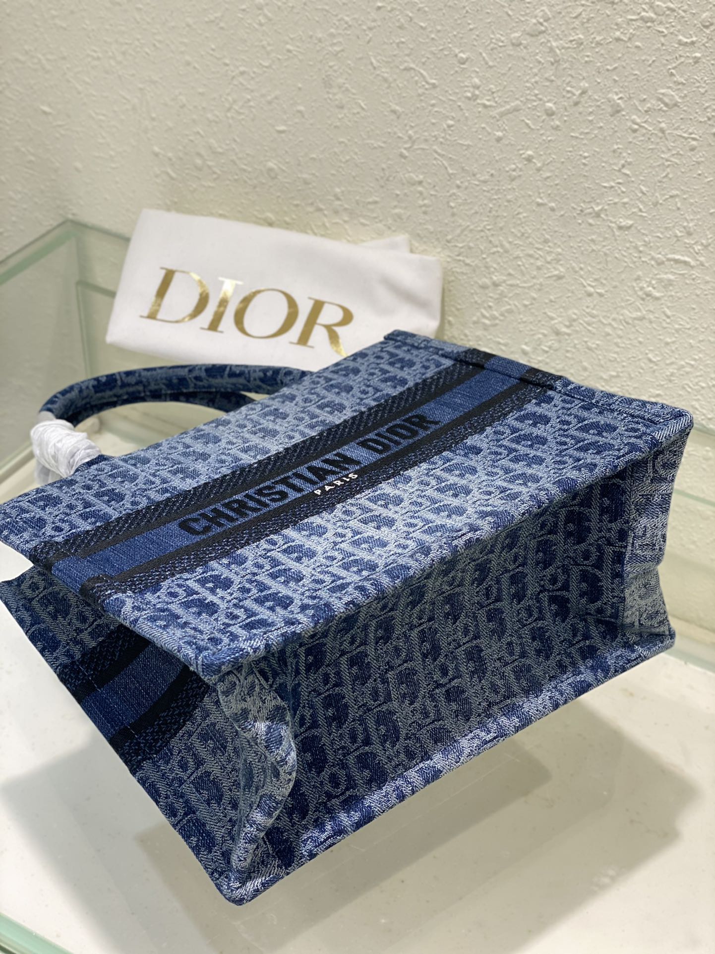 Christian Dior Small Book Tote - Blue Dior Oblique Embroidered Canvas Bag