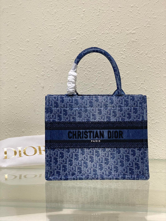 Christian Dior Small Book Tote - Blue Dior Oblique Embroidered Canvas Bag
