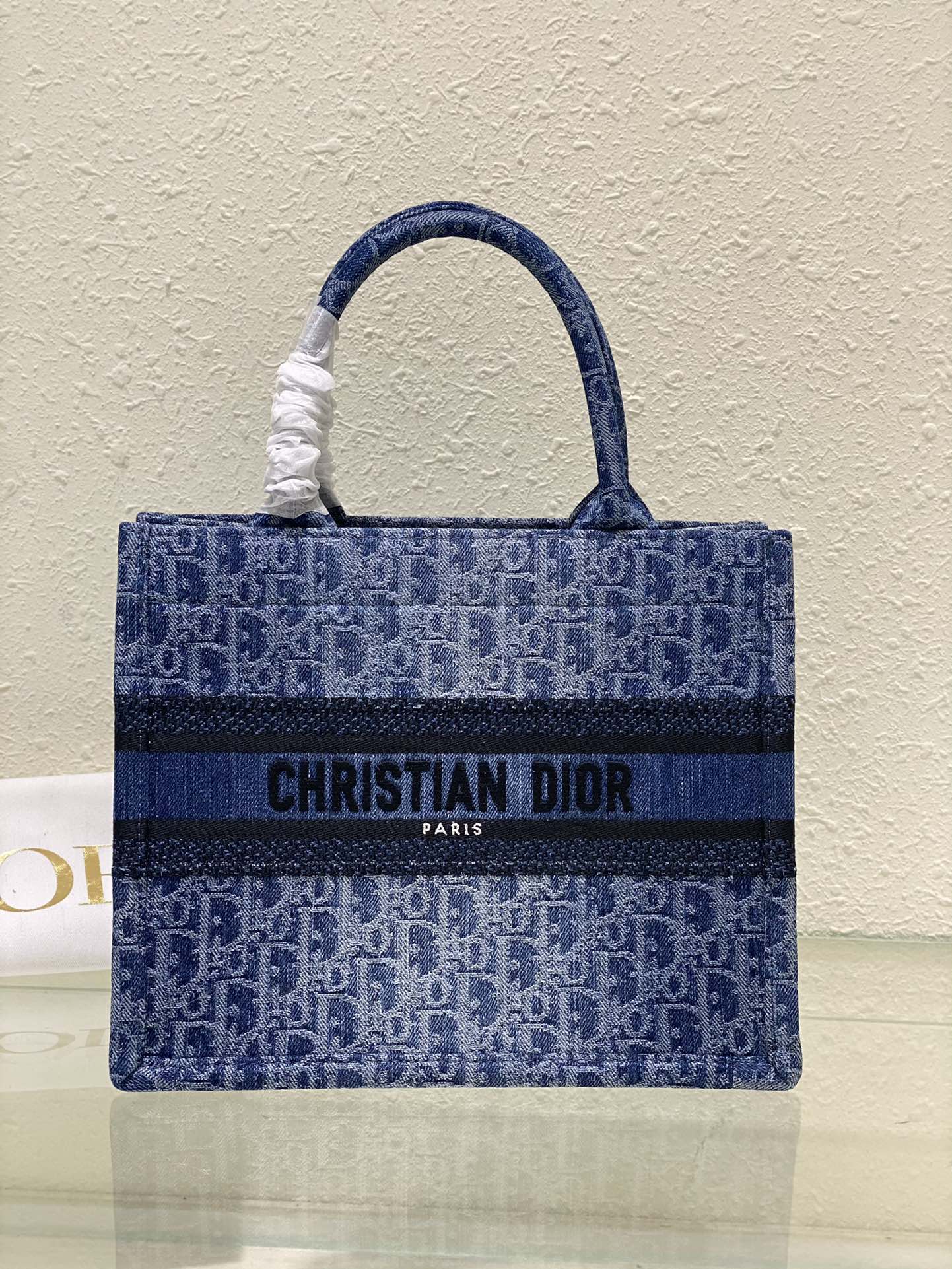 Christian Dior Small Book Tote - Blue Dior Oblique Embroidered Canvas Bag