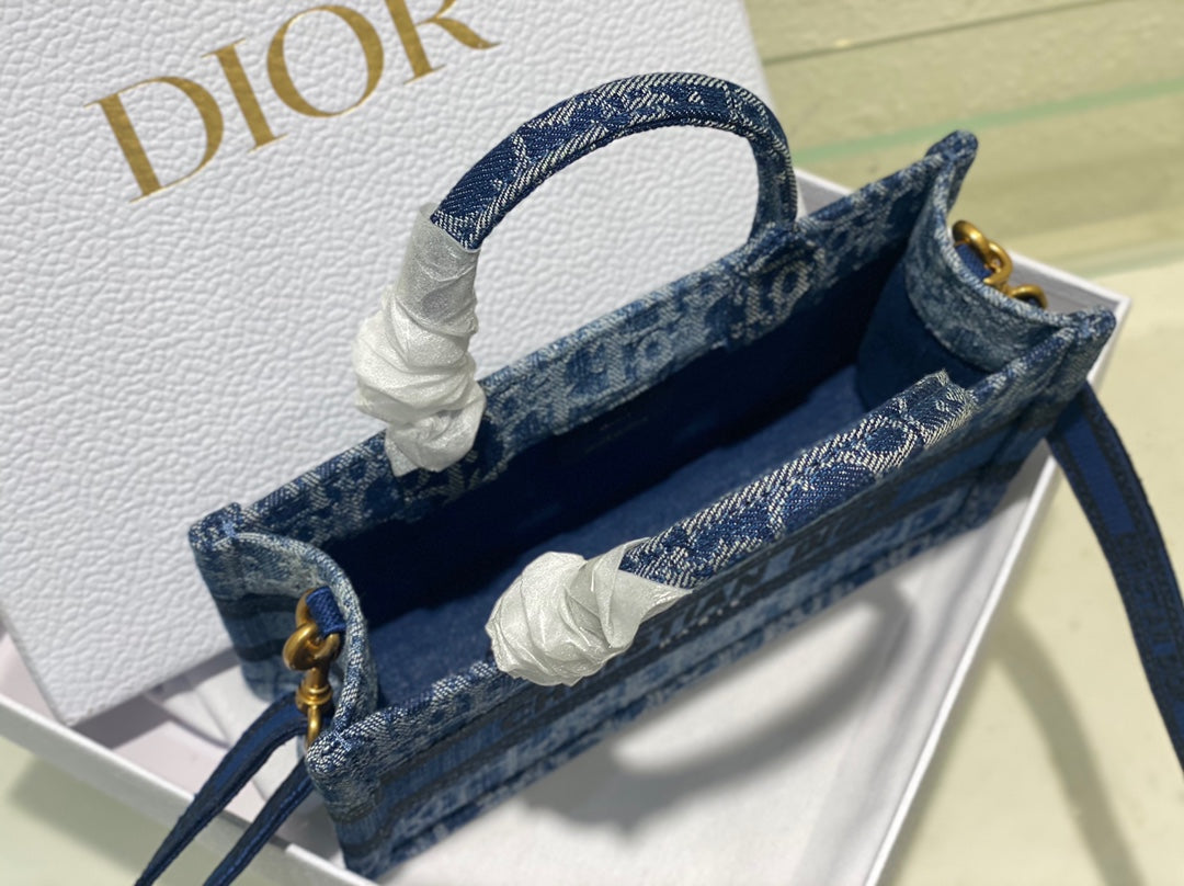 Christian Dior Mini Book Tote Bag - Blue Dior Oblique Embroidery