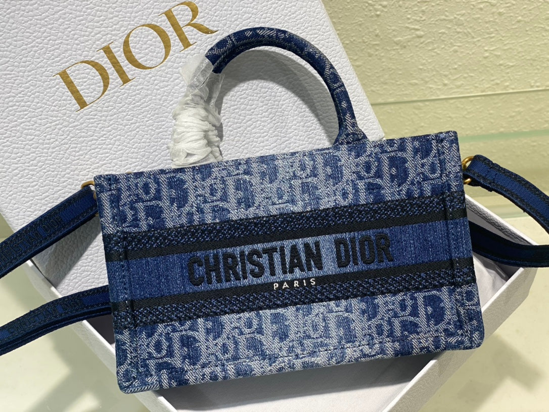 Christian Dior Mini Book Tote Bag - Blue Dior Oblique Embroidery